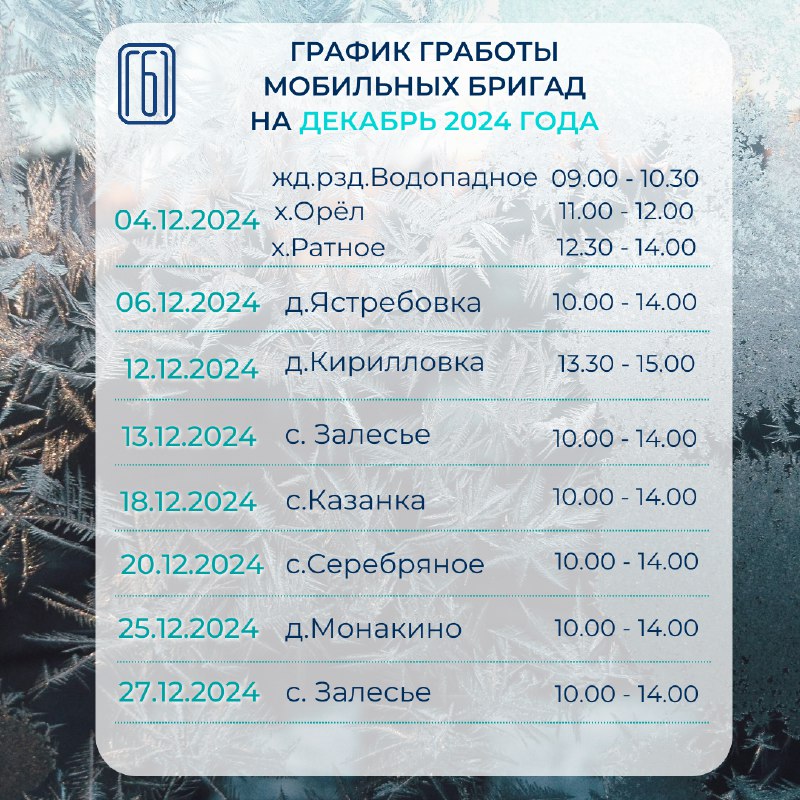 График работы мобильных бригад на декабрь 2024 года